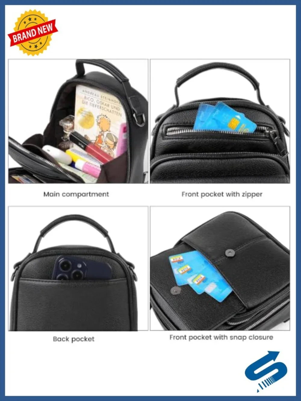 Mini Vegan Leather Backpack Purse with RFID Protection, Detachable Pouch